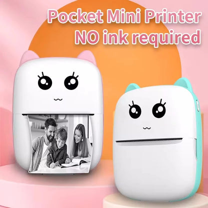 Portable Thermal Printer Mini Cat Print Photo Pocket Thermal Label Printer 58Mm Printing Wireless Bluetooth Android Ios Printers